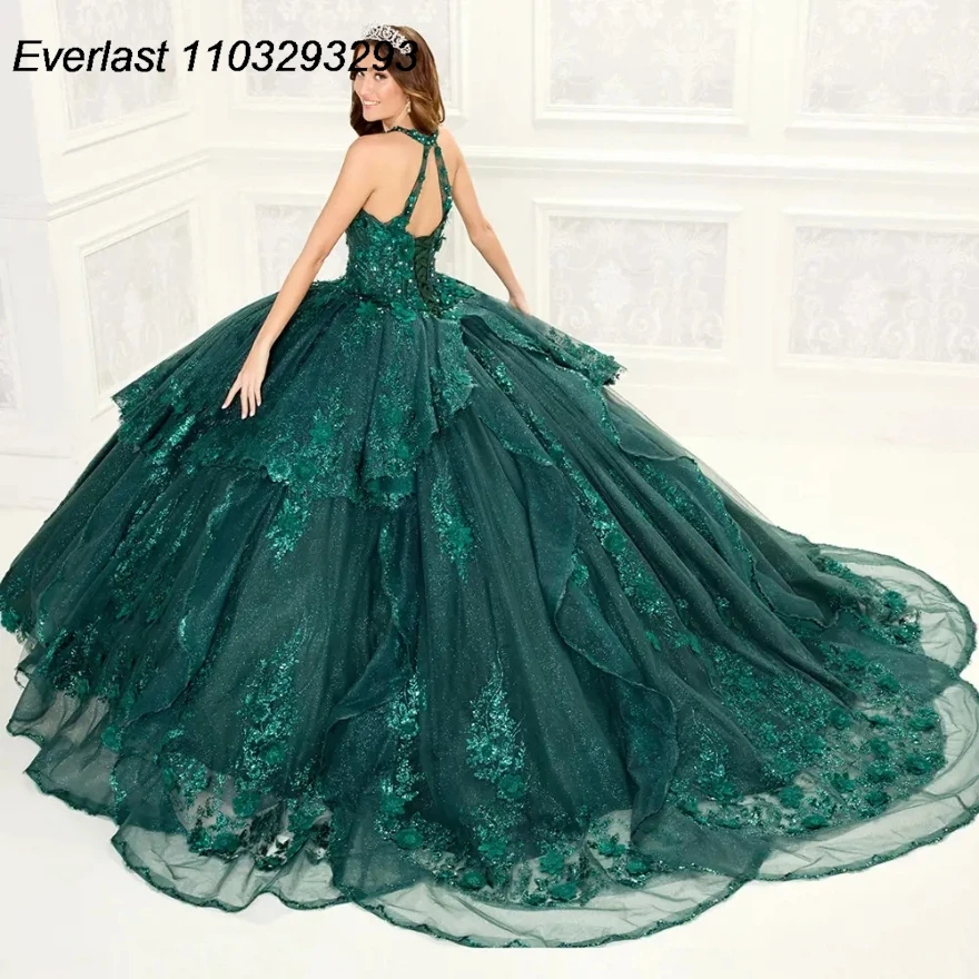 EVLAST Lavender Quinceanera Dress Ball Gown Lace Applique Beading Crystal Tiered Ruffles Sweet 16 Vestido 15 De Años TQD219