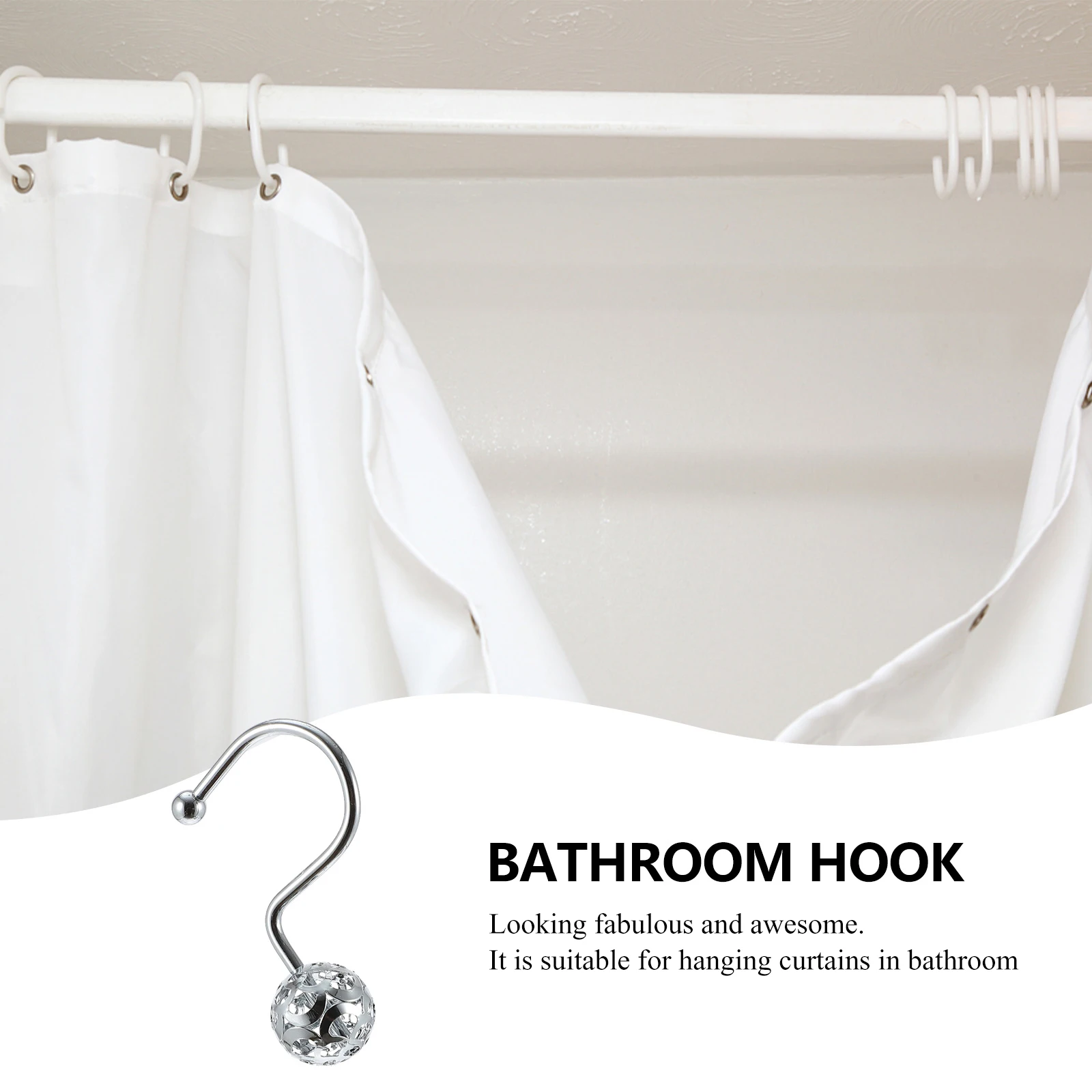 

12Pcs Premium Metal Ball Hooks Strong Corrosion Resistant for Shower Curtain Hanging Iron Plating Fixing Hardware Accessories