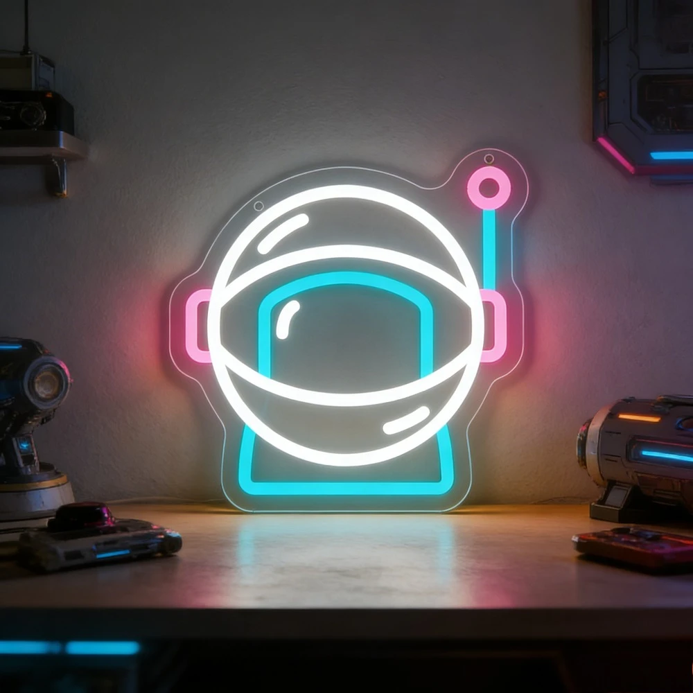 

Astronaut Helmet LED Neon Sign Retro Futuristic Pink for Bedroom Gaming Room Bar Space Exploration Decor Inspirational Gift