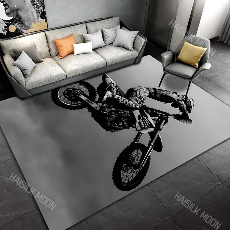 Коврик для гостиной/спальни с изображением мотокроссиста, 1 шт., роскошный подарок, нескользящий напольный коврик для дома, декор для дивана.