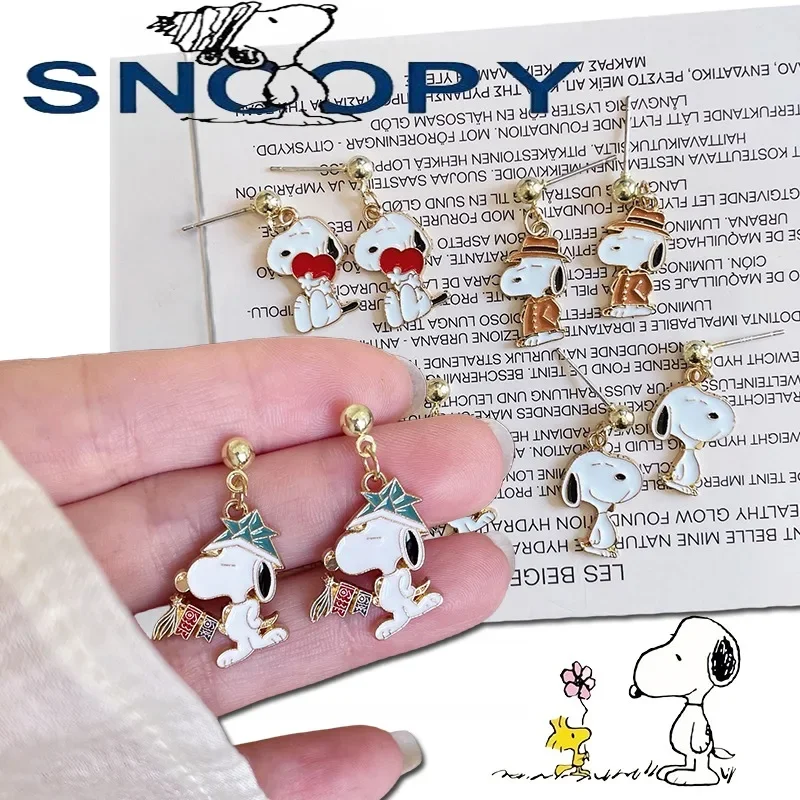 Snoopy Earrings Cartoon Personality Creative Female Silver Needle Earrings Fashion Casual Metal Jewelry Anime Girl Accessories