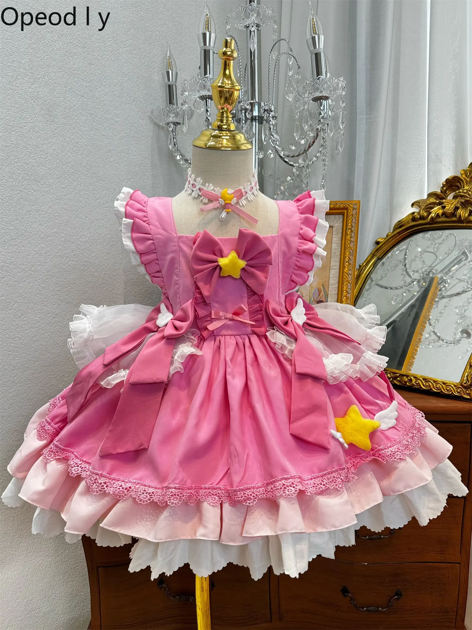 

Spring Summer 2026 New Children's Lolita Sweet and Cute Dress Princess Style Kawaii Sense Lace Bow Suspender Baby Girls Dress