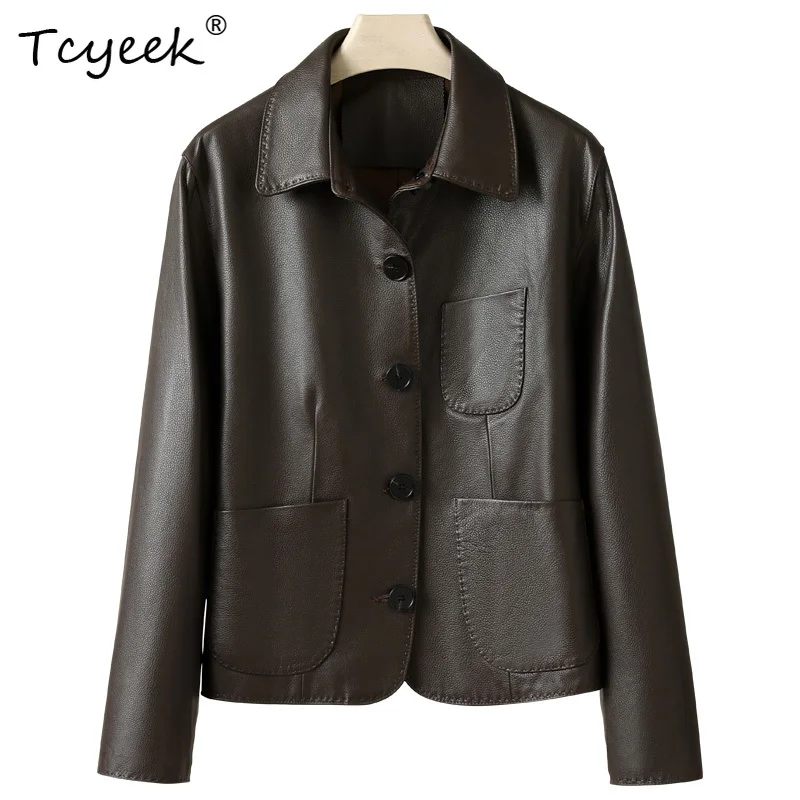 Tcyeek Top Layer Sheepskin Spring Autumn Korean Version Slimming Fang Ling Women's Genuine Leather Jacket Женская Кожаная Куртка