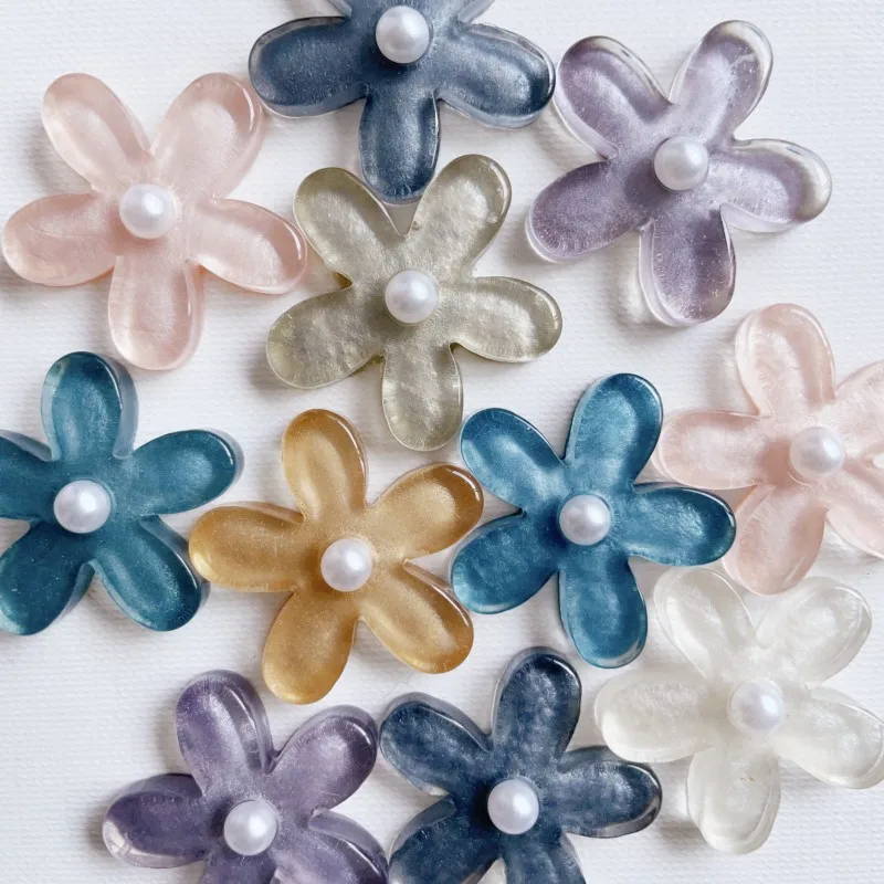 50PCS Korean style Pearl Five petal Flower Resin Accessories Hole Shoes Phone Case DIY Handmade Material Home Decoration