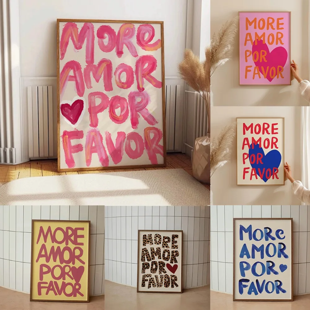 1pc frameless Canvas Painting 1pc Frameless More Amor Por Favorite Love Quote Wall Art Canvas Painting Eclecticism Pink Blue Pos