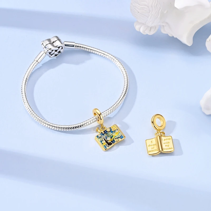 Original S925 Silver Gold Star Bee Cat Cow Sunflower Bow Beads Pendant Safety Buckle Bracelets Necklaces Women DIY Jewelry Gift view 6