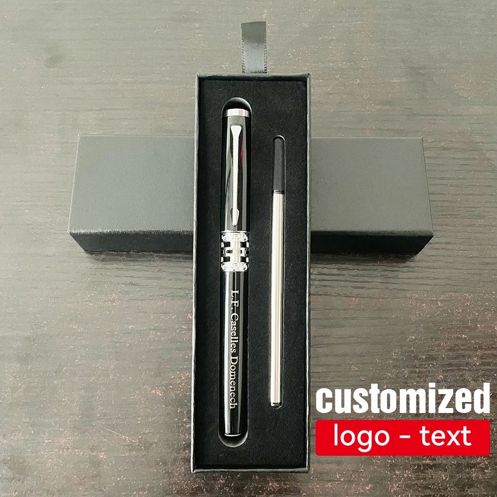 

High Quality Black Metal Signature Pens Box Set Busines Office Luxury Stationery Gift Ballpoint Pen Box Set Customized Name Text