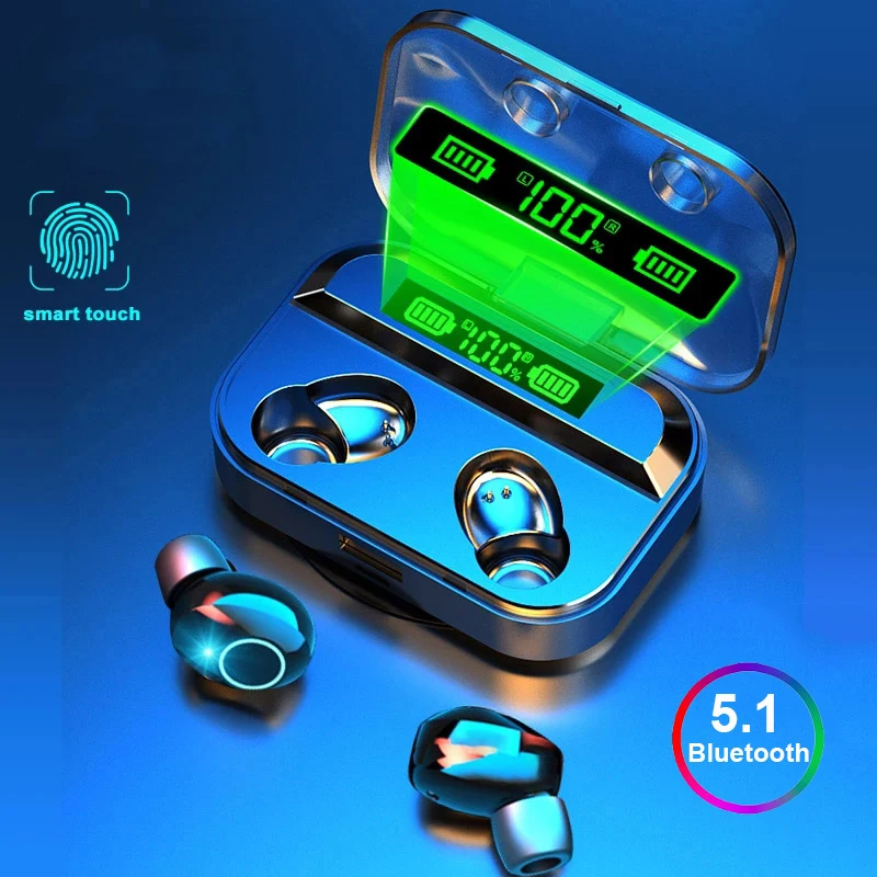 TWS Sports Headphone Bluetooth V5.1 Wireless Earphones Waterproof HIFI Music Headset with Display 3000mAh Large Capacity Battery