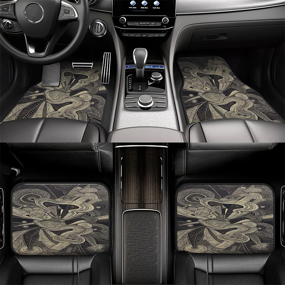 5pcs Car Floor Mats And Trunk Mat With Abstract Flowing Line Art Pattern, Made Of, All-Weather Protection, Non-Slip Backing, Eas