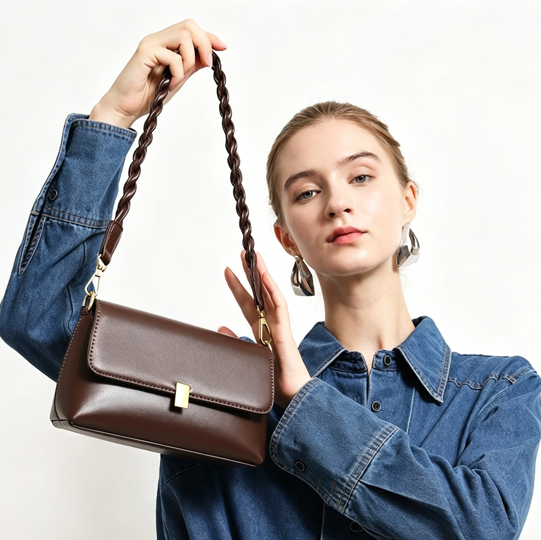 

Vintage Flap Shoulder Bag Braided Strap Crossbody Bag PU Leather Underarm Bag Casual Retro Handbag for Women