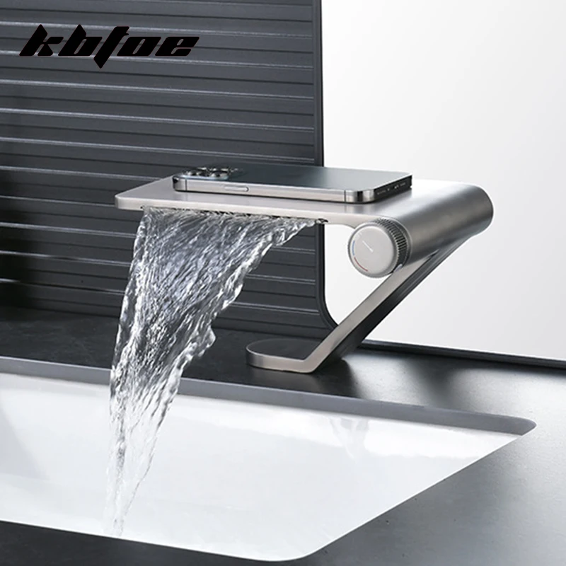 

Luxury Modern Waterfall Outlet Basin Faucet Bathroom Cold and Hot Knob Switch Toilet Deck Mounted Single Hole Sink Mixer Tap