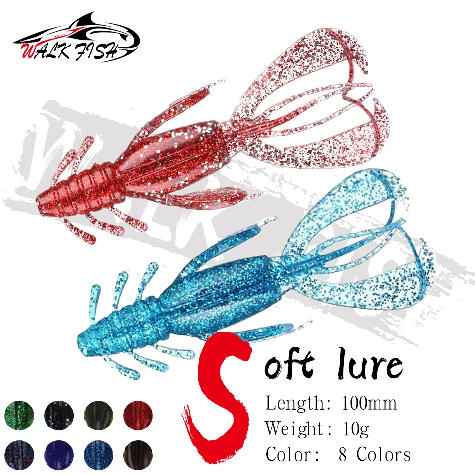 WALK FISH 3 Stück 10cm 10g Crazy Flapper Weiche Angelköder Silikon-Köder Garnelen-Bass-Köder Angelzubehör für Süßwasser und Meeresfischerei
