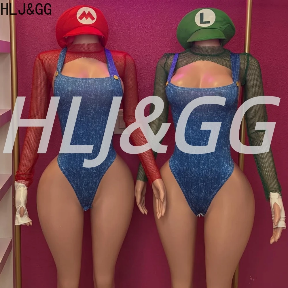 

HLJ&GG Sexy Costumes Mesh See Though Bodycon Bodysuits Women Rompers Sexy Club Overalls Fashion Cosplay Party Clubwear Jumpsuits
