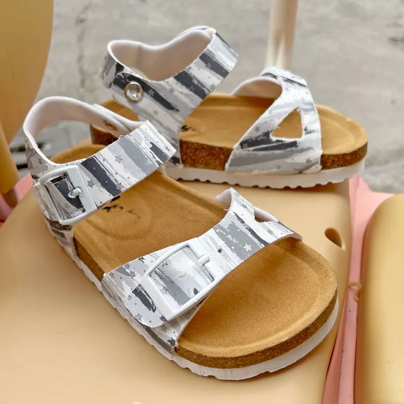 2024 New Arrival Summer Infant Girls Sandals 3-12 Years Old Cork Kids Shoes for Student Flat Casual Fashion Crocs Shoe