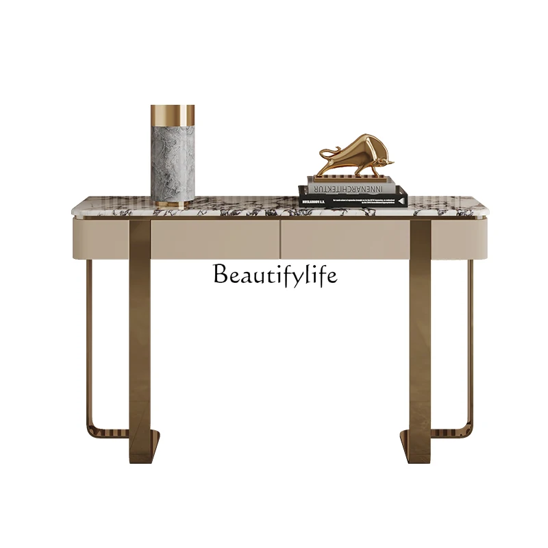

Foyer light luxury entrance table luxury stone natural marble villa living room entrance cabinet decorative end view table