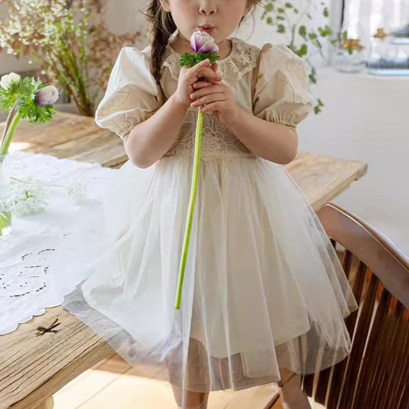 2024 New Dress for Girls Print Dress Elegant Children Summer Casual Clothes Chiffon Kids Flower Tutu Princess Dresses