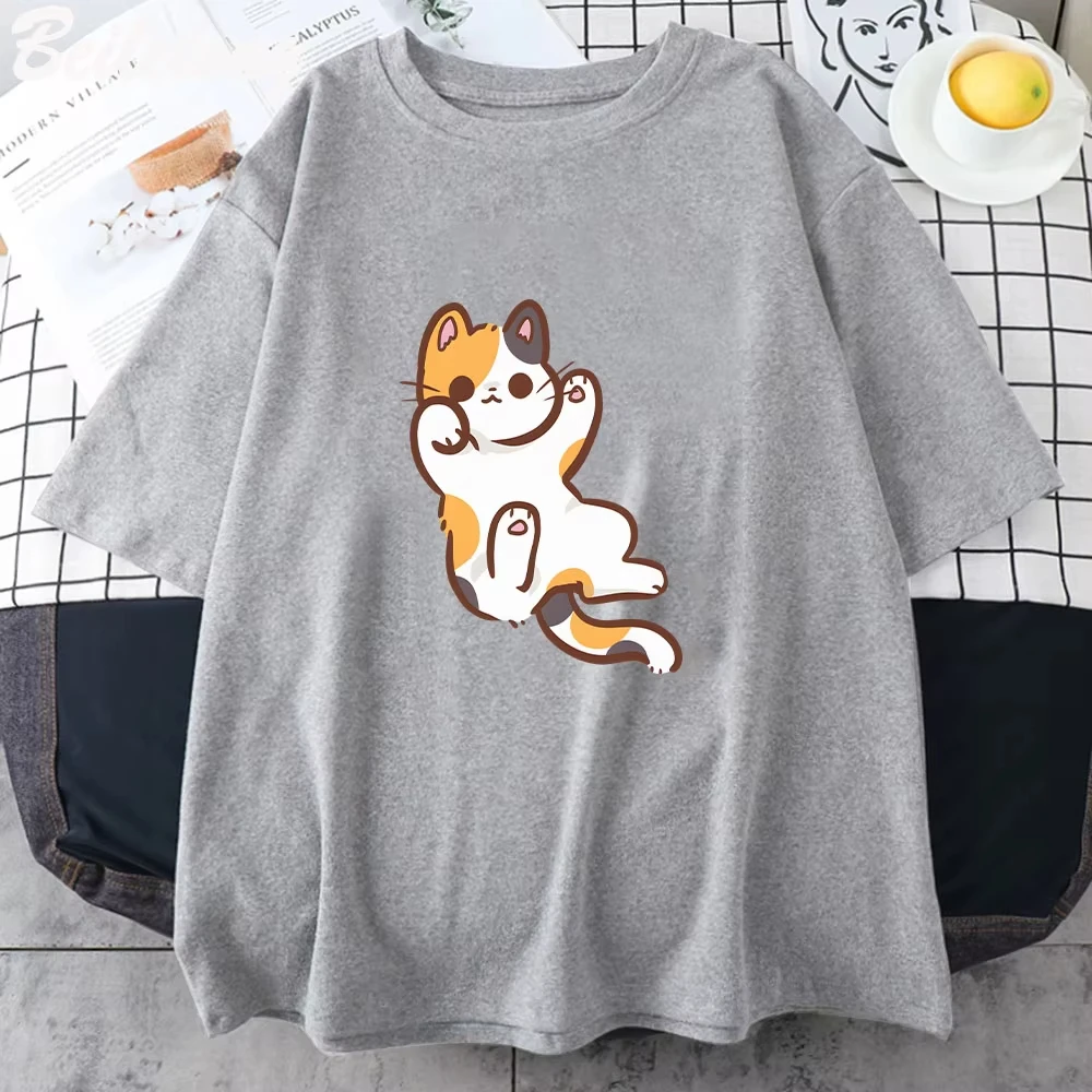 Cute Calico Cat Graphic T-shirt Women New Summer Fashion Tshirt Tee Harajuku Aesthetic Pink Top Female T Shirt Korean Style