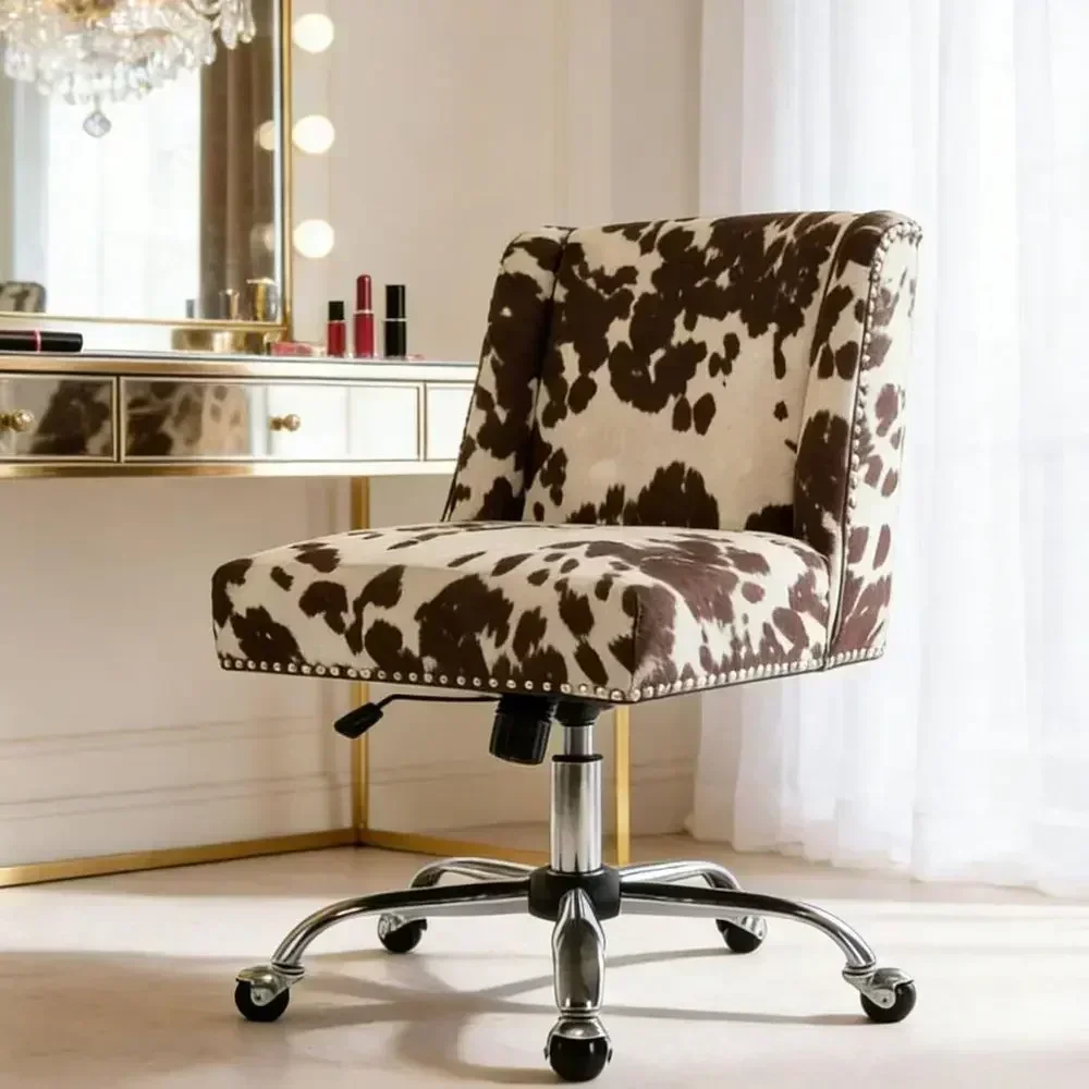 Swivel Upholstered Desk Chair with Wheels for Home Office, Bedroom, Makeup Desk, and Living Room
