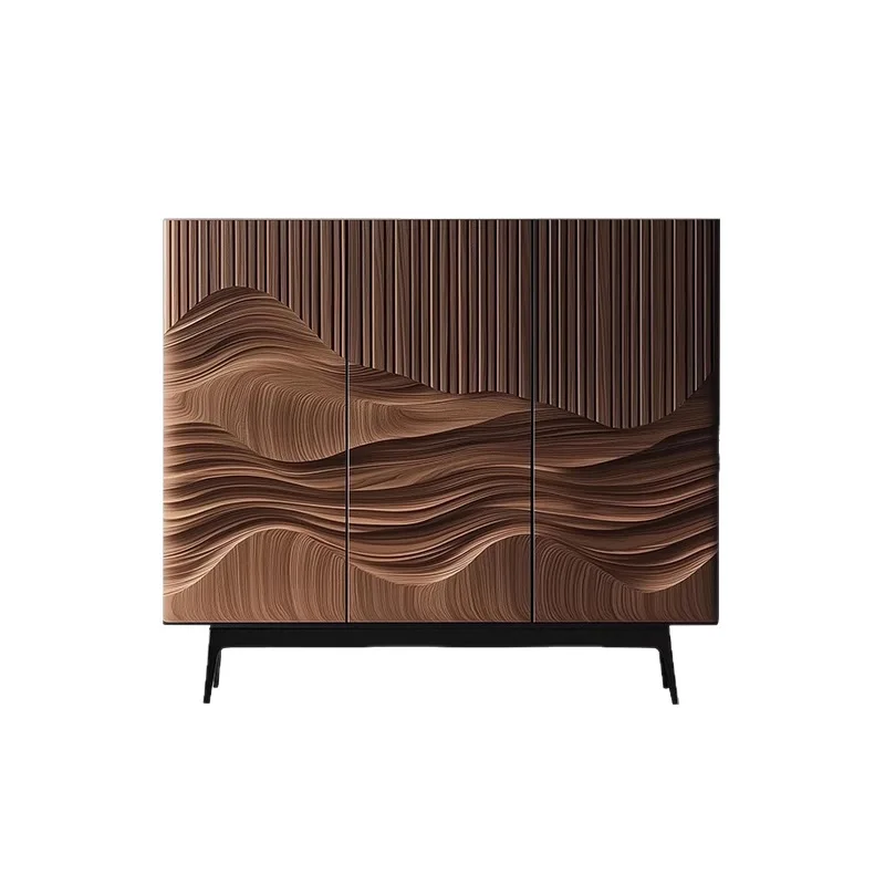 مدخل الدخول خزانة خشبية صلبة مزخرفة خزانة أحذية فنية عتيقة متوسطة خزانة تخزين غرفة المعيشة #5