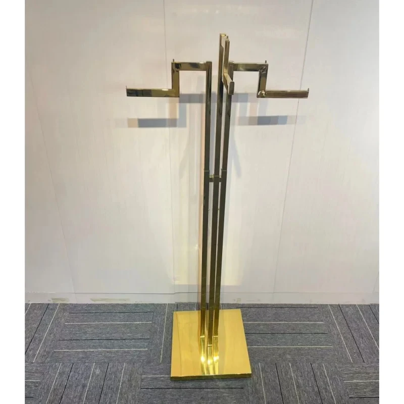 custom.Direct from gold Stainless Steel Three-Arm Adjustable Height Clothing Rack，Suitable clothing stores