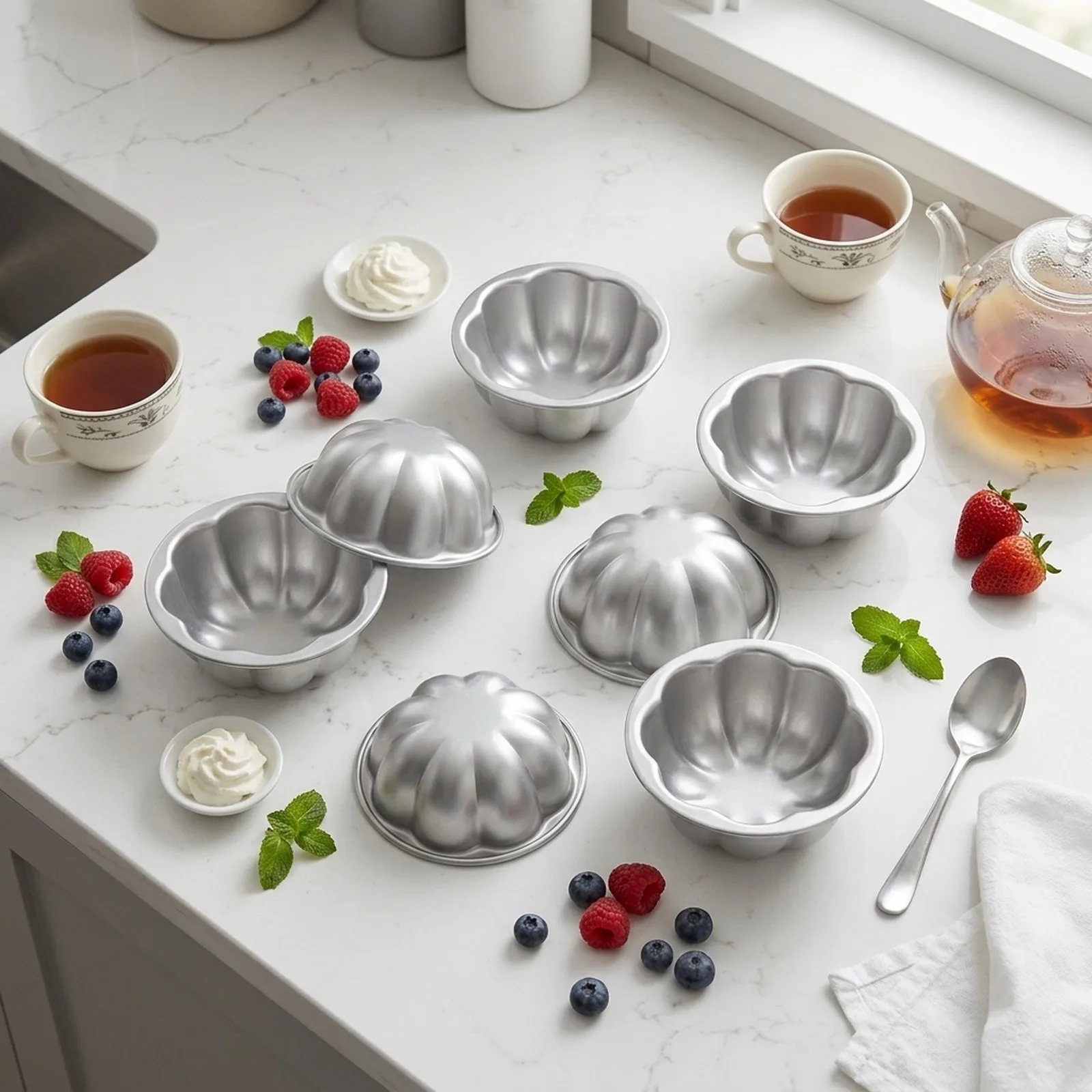 Set of 6 for mini Muffin For Molds in Hard Wearing Aluminum Alloy Perfectly Designed for Baking Individual Cakes and Sweet