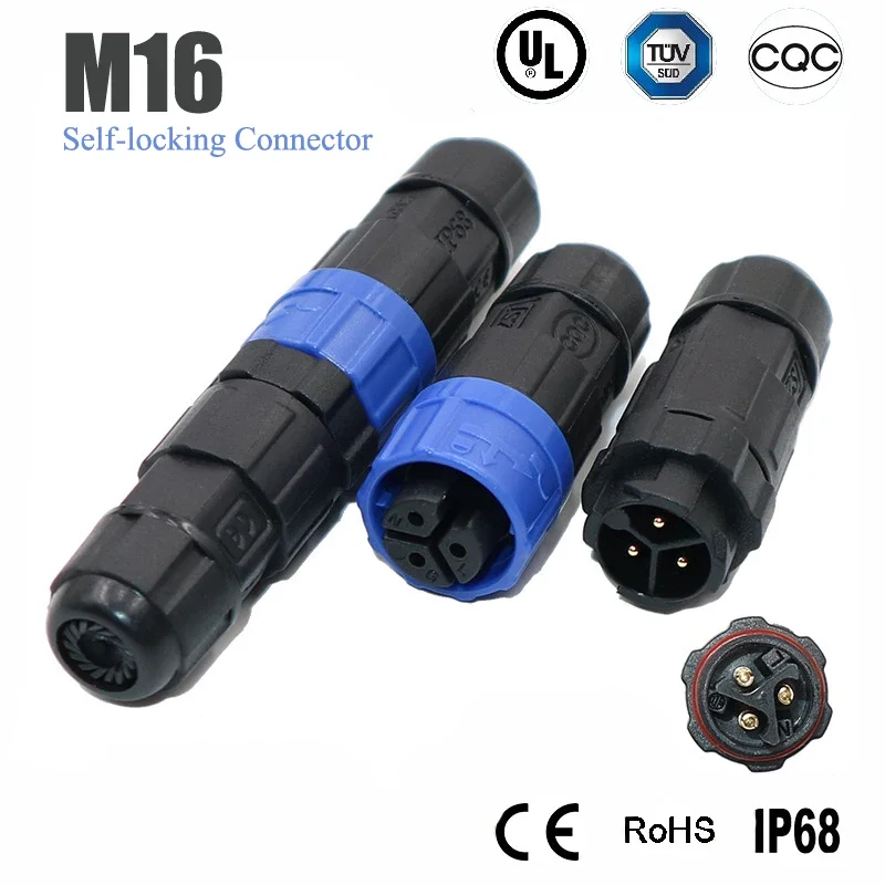 M16 Self-locking Waterproof Cable Connector IP68 2 3 4 Pin Male Female Plug Assembly Quick Lock Screw/Welding Connector Joint