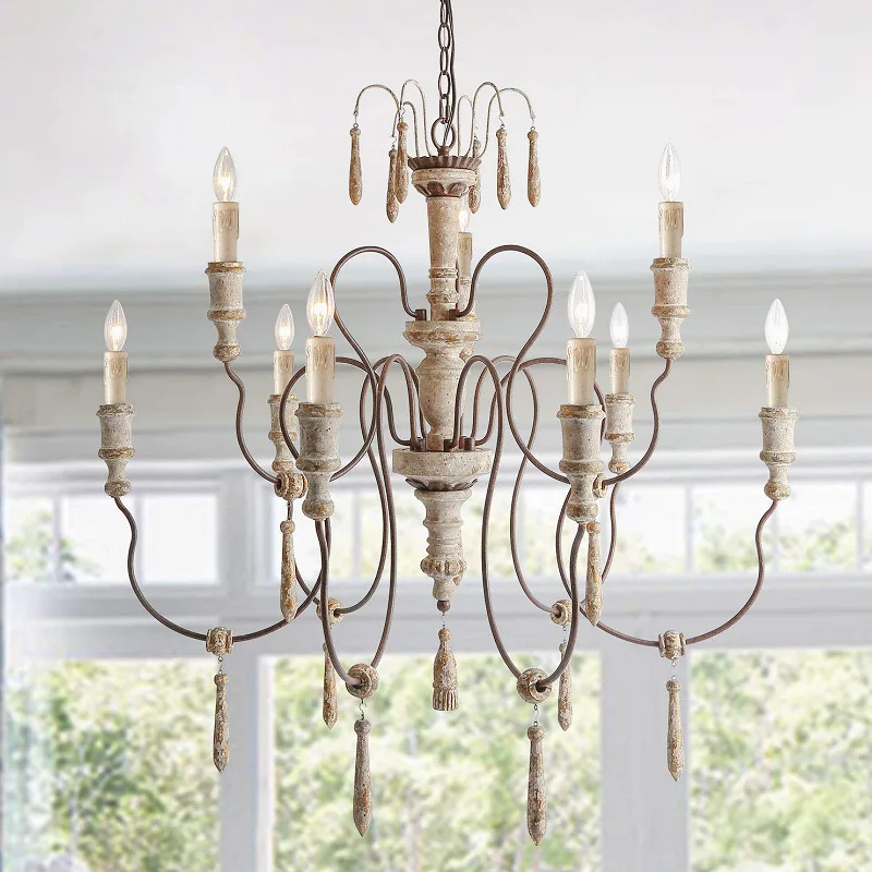 

Creative American country French solid wood retro chandelier villa living room duplex building clothing store decorative lamps