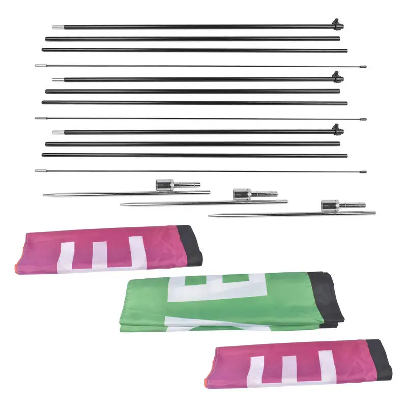 A3 - 3-Piece Advertising Flagpole Stand, Open Feather Flags with Pole Kit, 3 Banner Flags, 3 Poles, 3 Ground Stakes for Business