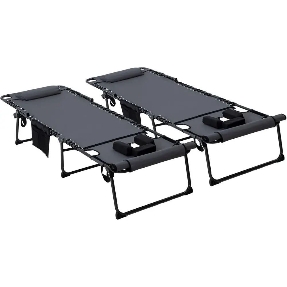 

Gray Outdoor Chaise Lounge with 5-Position Recline, Side Table, and Reading Hole for Patio, Beach, or Yard