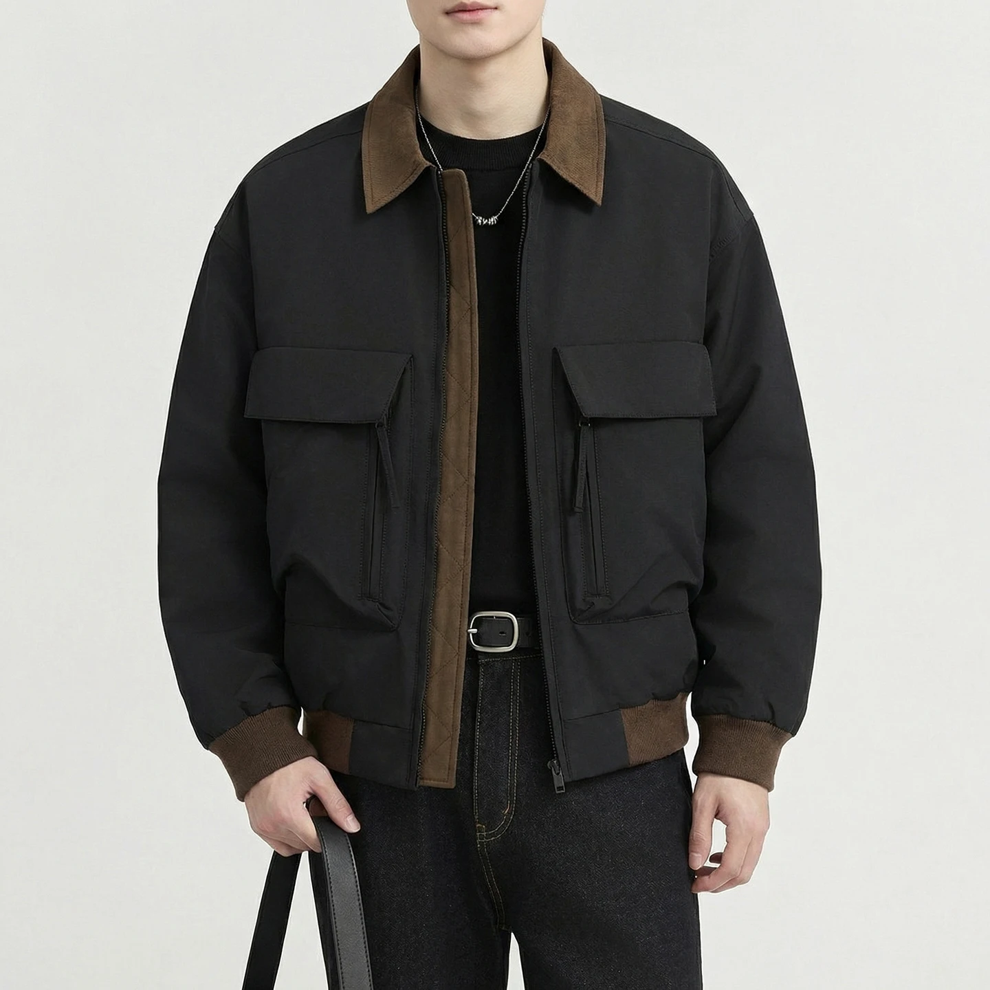 

Мужские куртки с большими передними карманами, корейский стиль, весенняя новинка, элегантные повседневные куртки с длинным рукавом и отложным воротником, мужская одежда, размер 3XL