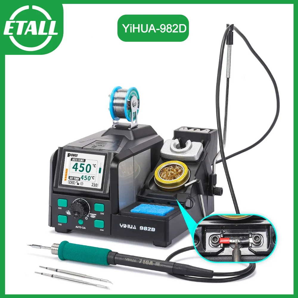 

Yihua 982D C210/C245 Soldering Station With Auto Temperture Calibration 4 Preset Channels PCB Electronic Welding Rework Station