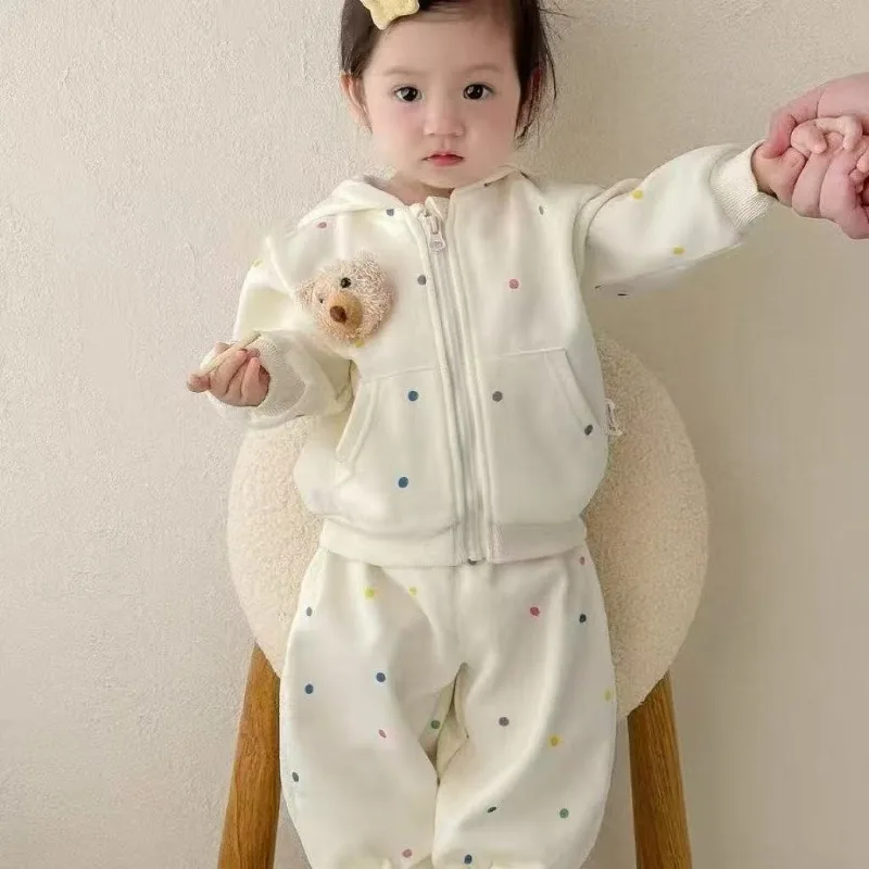 

Sets Baby Girls Colorful Point Set Spring Autumn New Style Fashionable Coat and Pants Two Piece Set