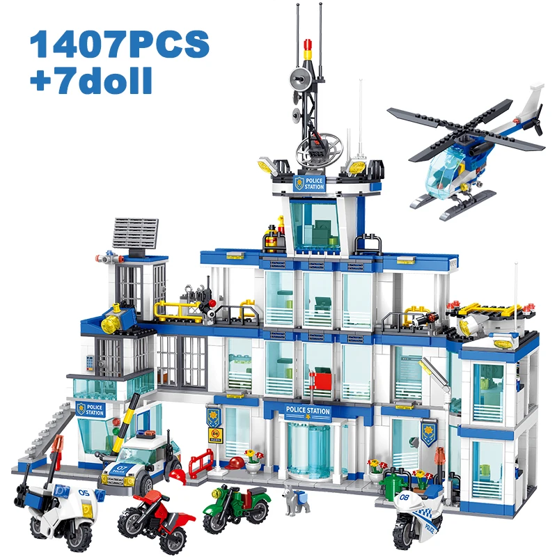 City Police Station Coast Guard Building Blocks Helicopter Car SWAT Prison Figures Bricks Educational Toys Gift For Children Boy