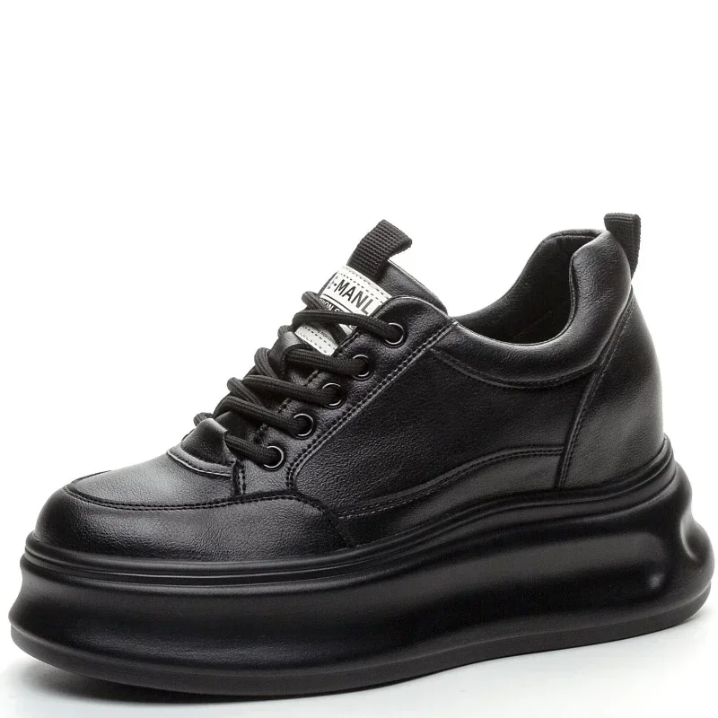 

Pop 2025 Summer Genuine Leather Platform Wedge Shoes 9cm Air Mesh Chunky Sneakers Breathable New Fashion Women Spring Autumn Pum