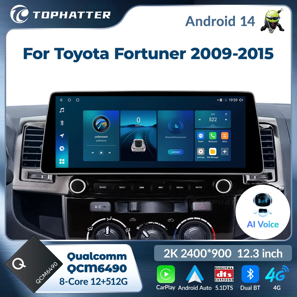 

CarPlay 12.3 Inch 2K For Toyota Fortuner HILUX Revo Vigo 2007-2015 GPS Navi Radio Qualcomm Video Multimedia Android Car Player