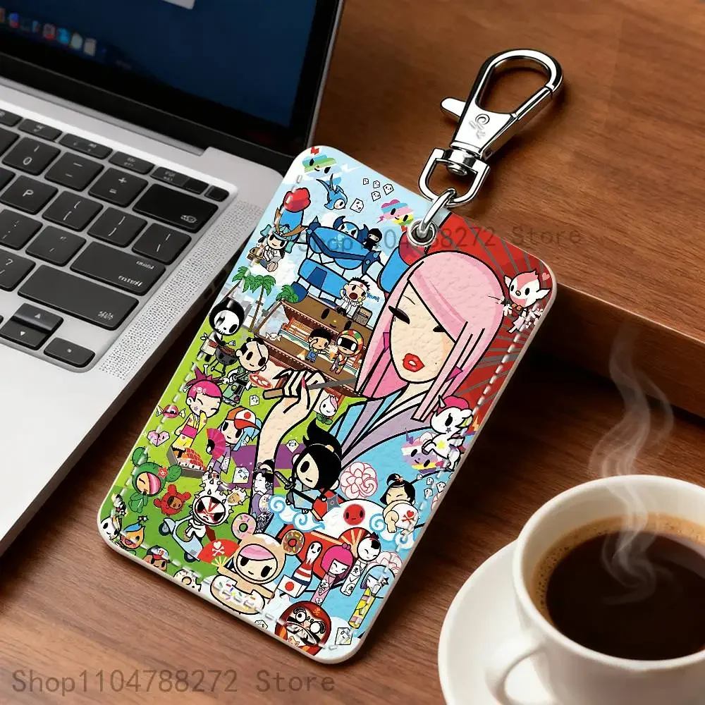 T-TokidokiS Girl Premium PU Leather Card Holder Card Case with Metal Carabiner,Customizable Design for Daily Use