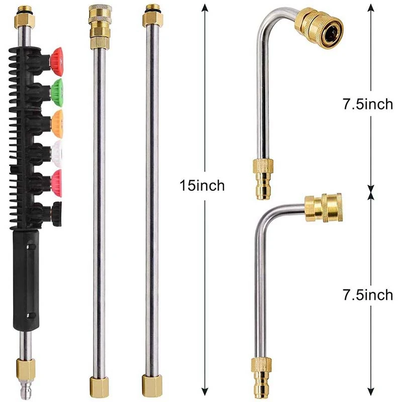 Pressure Washer Wand Extension - Power Washer Cleaner 10 FT Replacement Lance With 6 Nozzle Tips,Curved Rod,4000 PSI