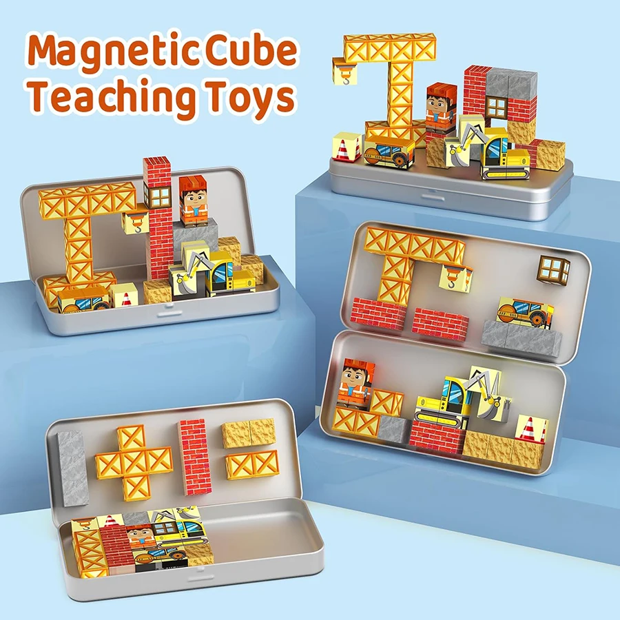 Blocs de Construction magnétiques pour enfants, jouets de voyage d'ingénierie STEM avec boîte en fer Portable, ensemble de Construction éducatif pour tout-petits