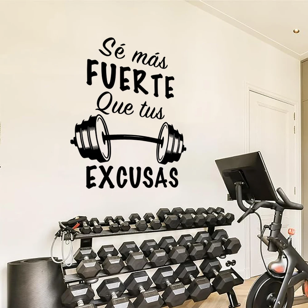Spanish Gym Wall Decals Se Mas Fuerte Que Tus Excusas Bible Verse Fitness Quotes Wall Stickers Barbell for Home Gym Garage Decor