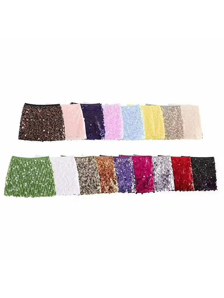 Women New Sequined Short Skirts Solid A-Line Mini Side Zipper High Waist Fashion Streetweae Female Chic Casual Skirts