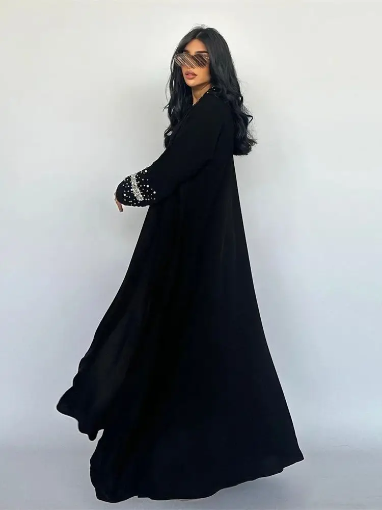 Black Open Kimono Abaya Dubai Luxury 2024 Muslim For Women Kaftan Dress With Hijab Islam Caftan Marocain Robe Femme Musulmane