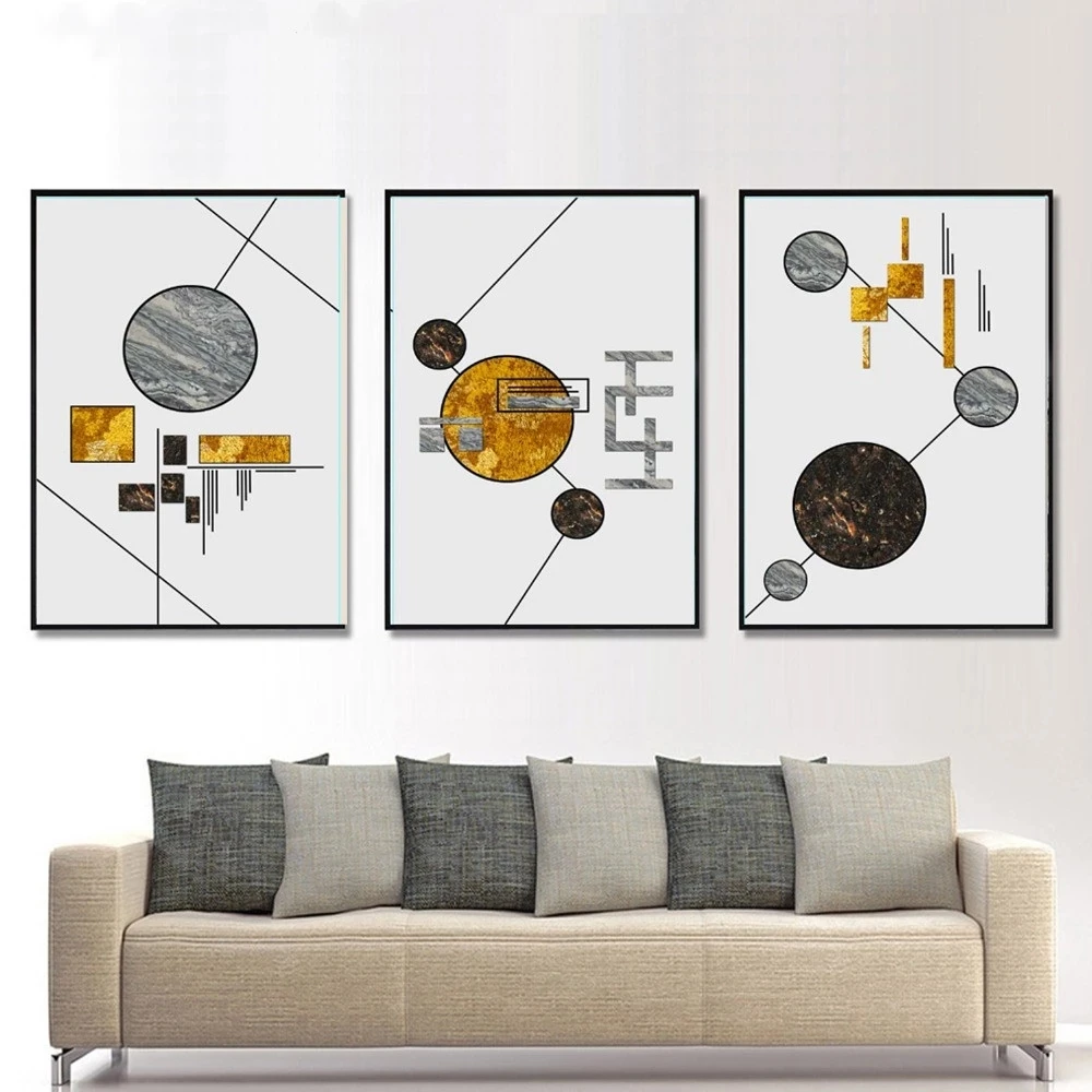 Modern Nordic Minimalist Geometry Gold Foil Art Canvas Posters and Printed Pictures for Living Room and Bedroom Home Decoration