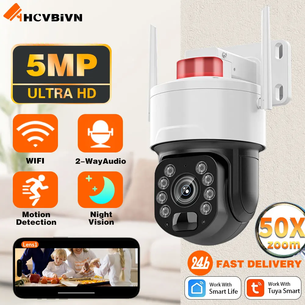 

Tuya Smart Life 5MP 50X Zoom Wifi IP Security Camera Outdoor 2-Way Audio Auto Tracking PTZ Wireless CCTV Surveillance Camera 4K