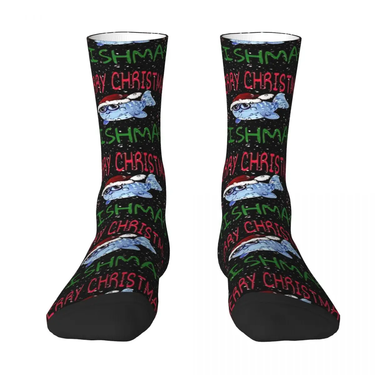 Merry Christmas Fishmas Fisherman Fishing Socks Gym 3D Print Boy Girls Mid-calf Sock