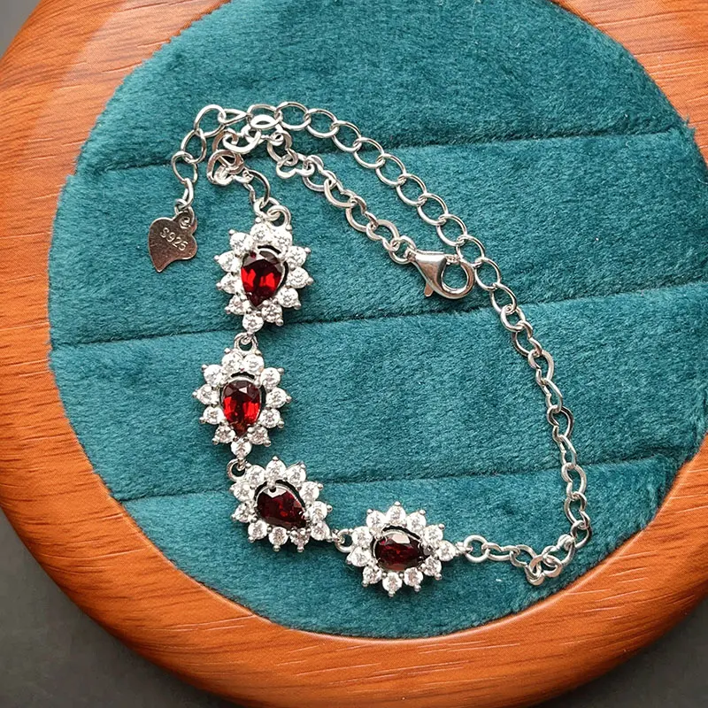 

Браслет из твердого серебра 925 пробы с драгоценными камнями, браслет из натурального граната с сертификатом, 4 мм * 6 мм, 2 карата, серебряные украшения с гранатом