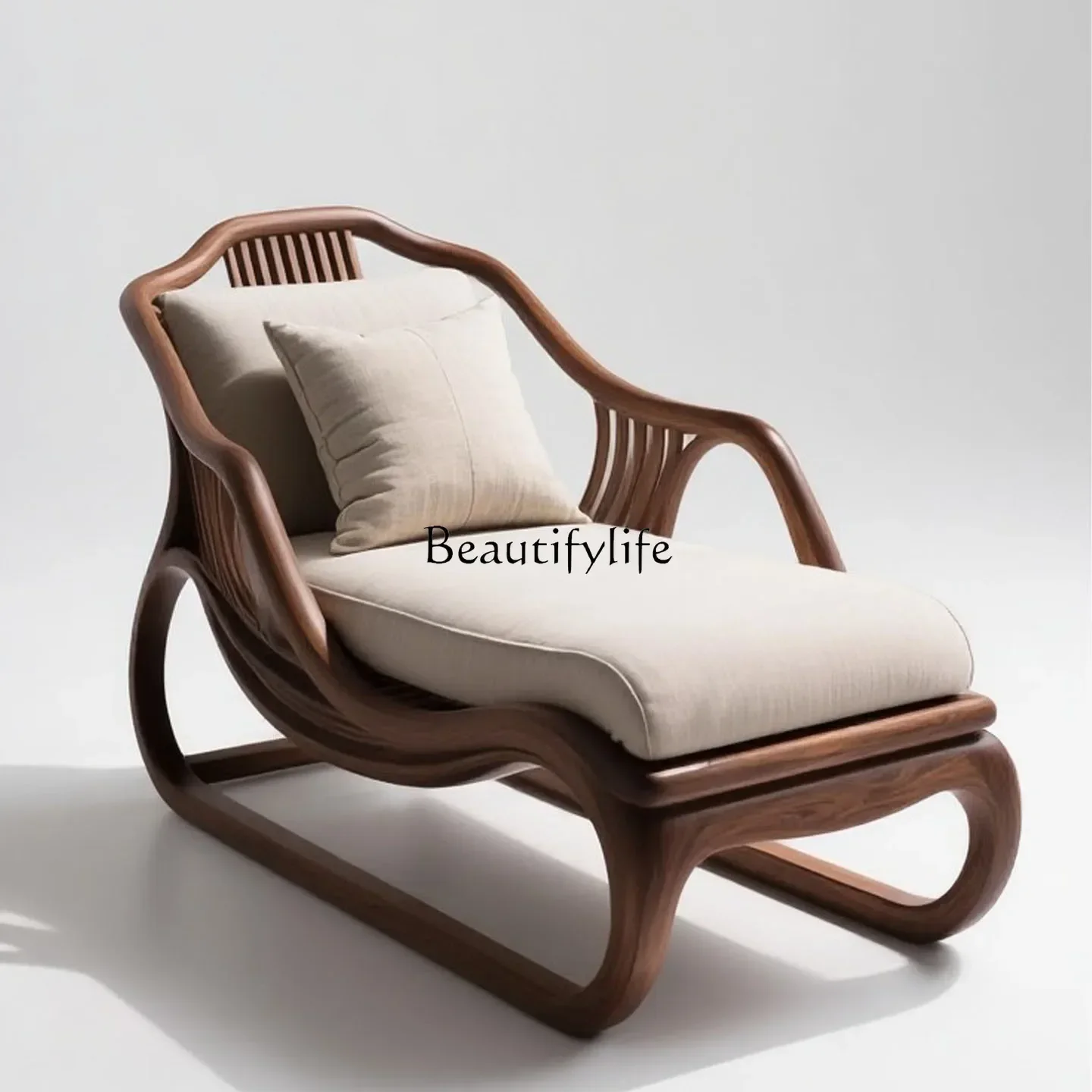 

01LNew Chinese-style North American black walnut zen chaise longue living room balcony minimalist solid wood lounge chair