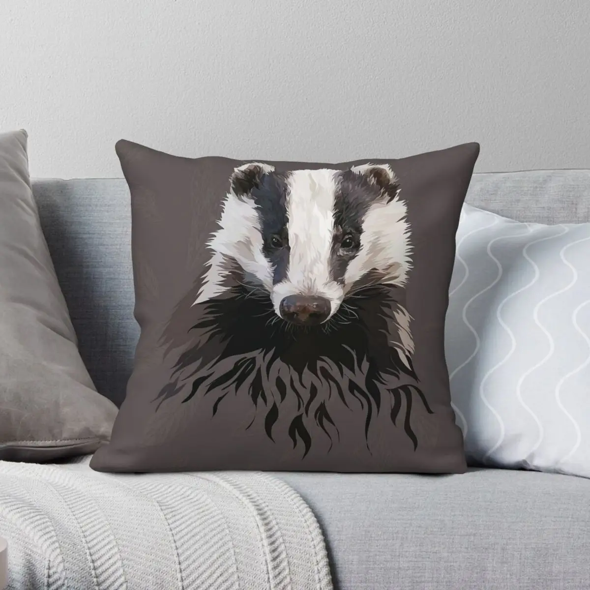 

Woodland Series Badger Square Pillowcase Polyester Linen Velvet Creative Zip Decor Throw Pillow Case Sofa Seater Cushion Case