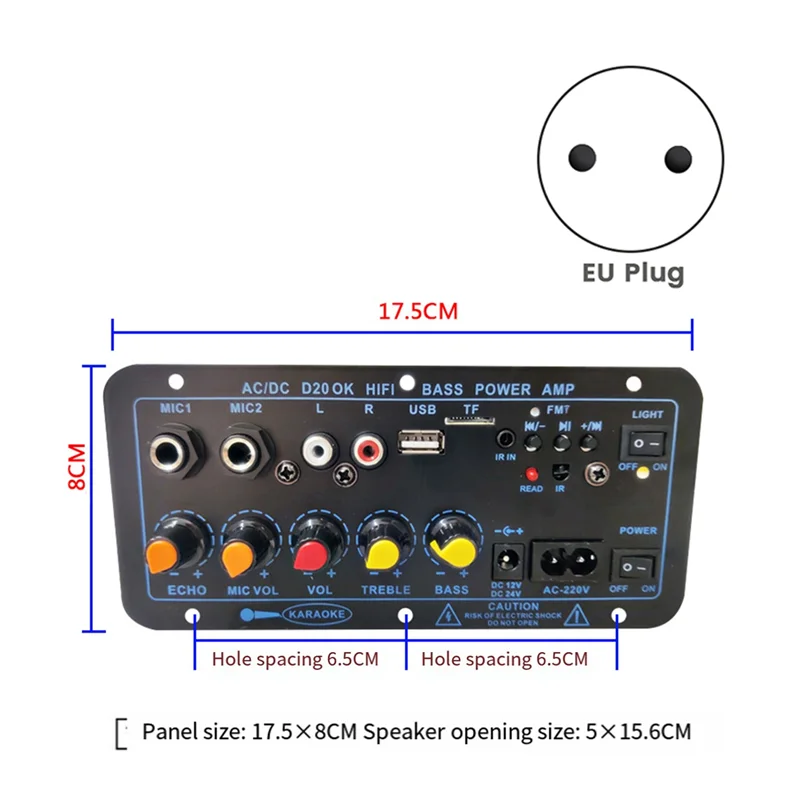 Bluetooth Amplifier Board HiFi Bass Amplifier Subwoofer Audio Karaoke Amplifier Board Speaker Motherboard(EU Plug)