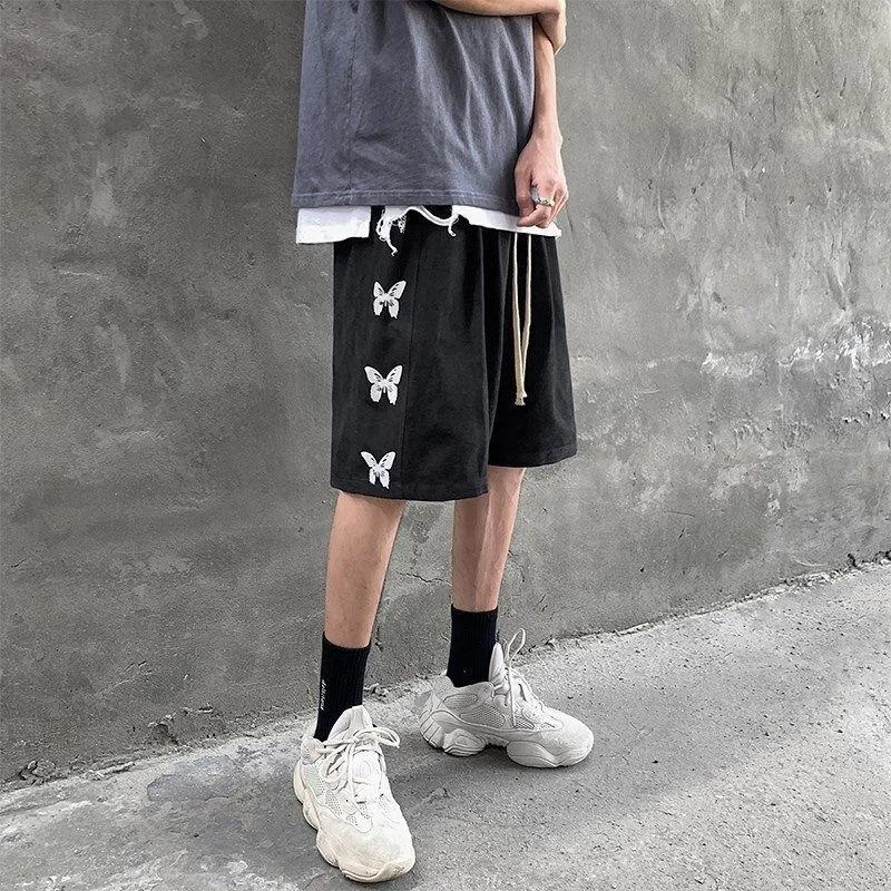 Men Hip Hop Hippie Butterfly Print Shorts Male Ins Chic Daily Streetwear Shorts Cityboy Trendy Sport Sweatpants Nightclub Shorts