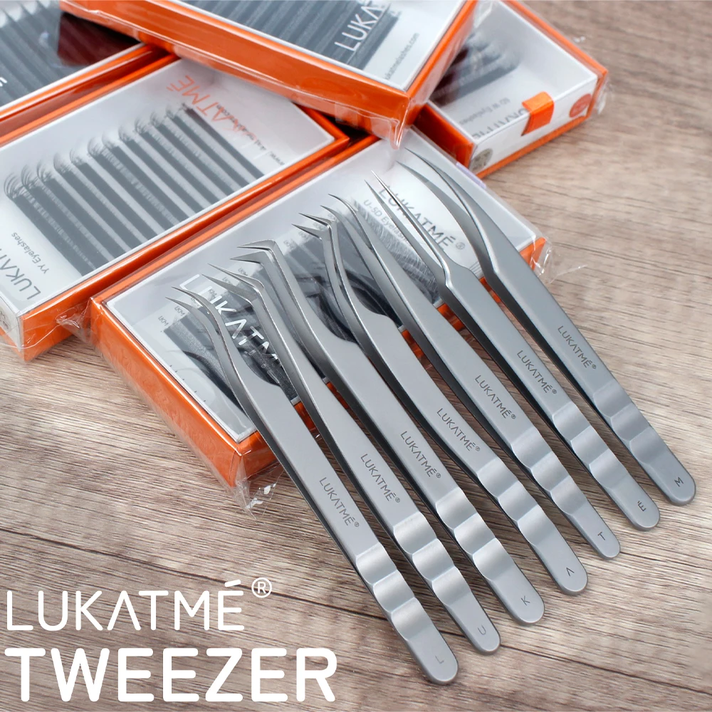 

LUKATME 5PCS Stainless Steel Precision Tweezers Anti-Slip Fiber Tip Professional Grafting Eyelash Tweezers Lashes Makeup Tools
